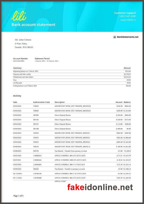 Lili Editable Word Bank Statement